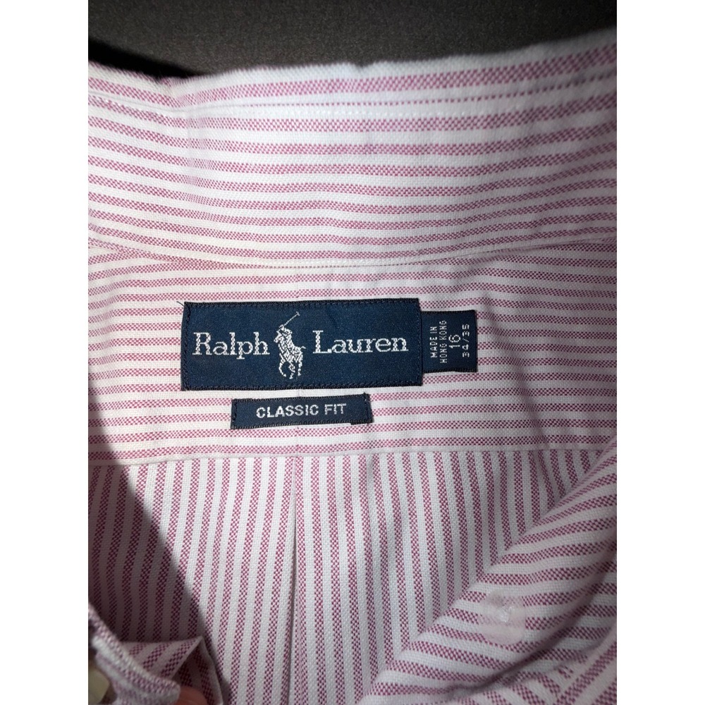 Polo Ralph Lauren Mens Pink White Striped Cotton Button Down Classic Fit XL - Picture 7 of 8